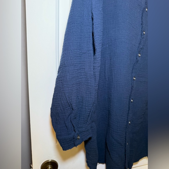 Igenjun Navy Gauze V Neck Beach Pool Coverup NWT XL Resort Wear Swim Tunic LS - Picture 6 of 10